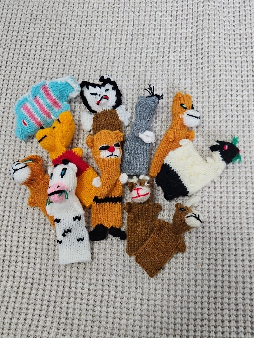 Hand-Knit Animal Finger Puppet Set of 11 Storytelling Toys